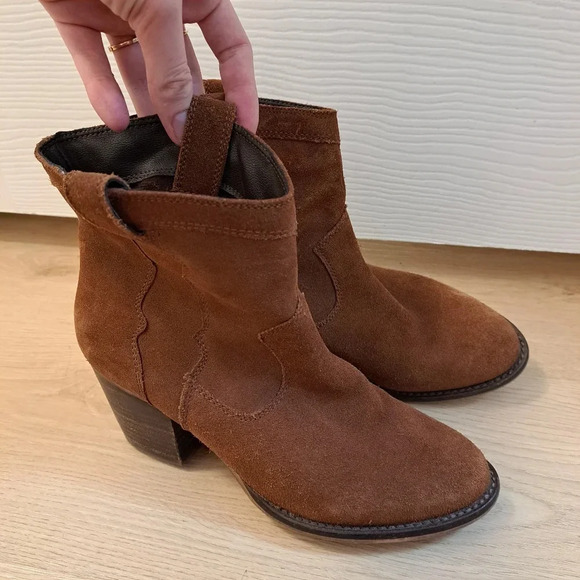 Steve Madden Brown Rust Suede Cowgirl Block Heel Wyatt Ankle Boots Size 6 - Picture 3 of 10